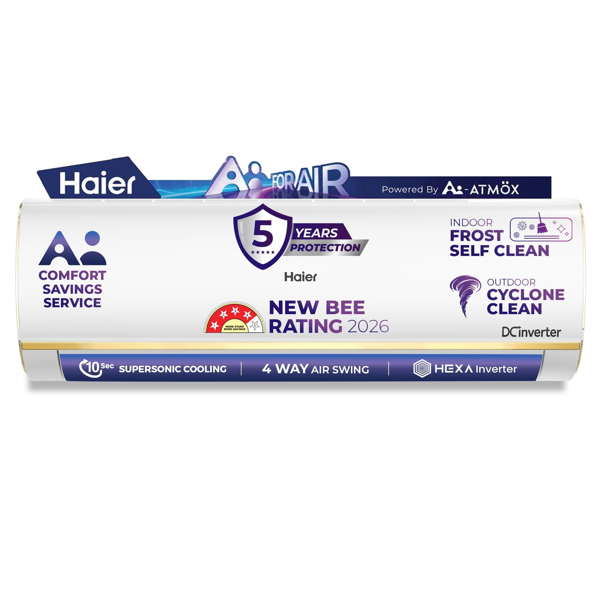 Haier 1 Ton 5 Star, New star rated,Wi-Fi HEXA Inverter Smart Split AC (AI Cooling, Energy Saving & Self-Clean, 7 in 1 Convertible, Copper, 4-way Swing, Cools in 10 Sec at 60°C, White)-HSA14KU-GAI5NB-I