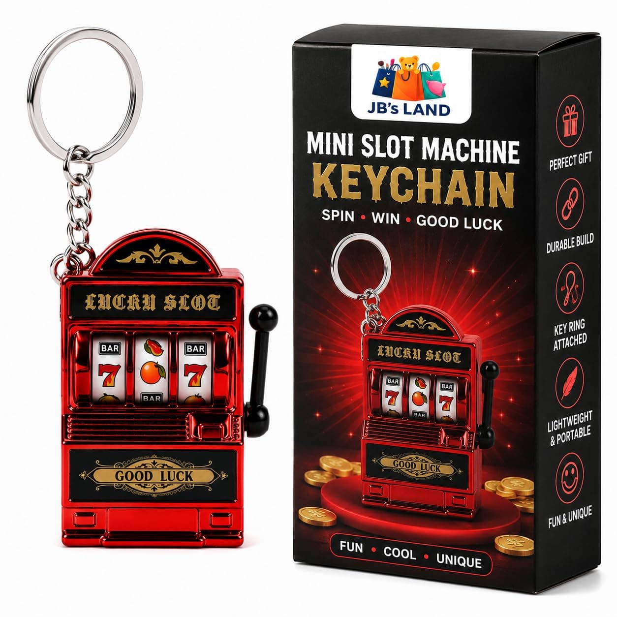 Mini Slot Machine Keychain with Spinning Reels Lucky Game Toy Red Gift | Lucky 777 Design