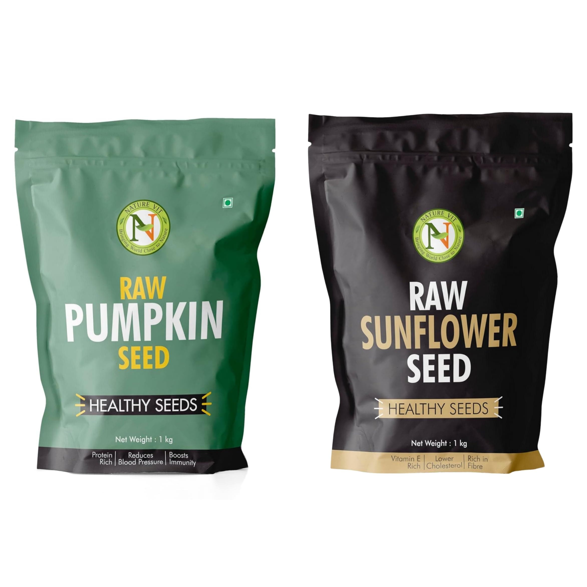 NatureVit Pumpkin and Sunflower Seeds Combo, 2kg (1 Kg Each) | Protein & Fibre Rich Super Seeds | Immunity Booster | Healthy Snack & Diet Food