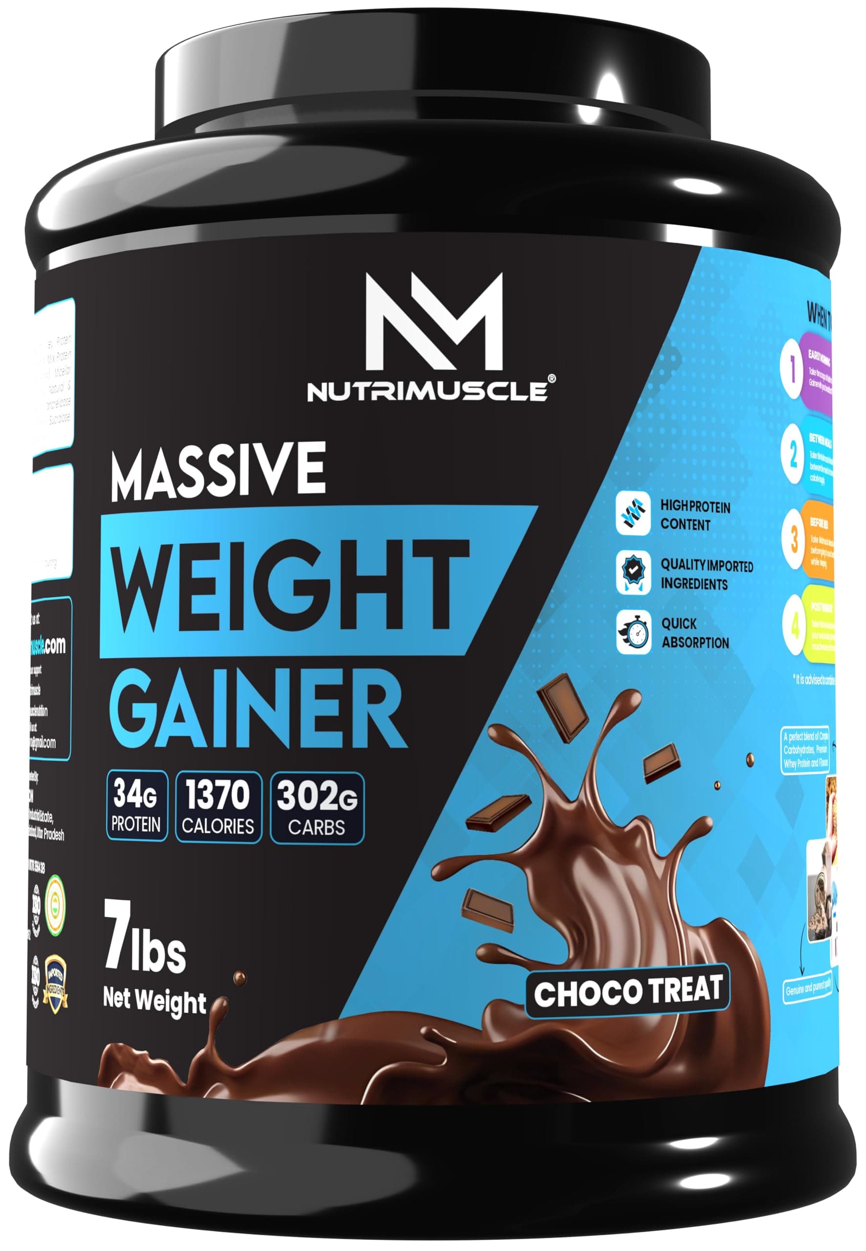 Nutrimuscle Massive Weight Gainer - 7 lbs - 3.175 Kgs - Choco Treat Flavour For Weight & Mass Gain