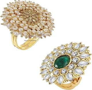 Okos Traditional Ethnic Gold Plated Alloy Adjustable Cocktail Finger Ring For Women - Combo Of 2 CO1000230C