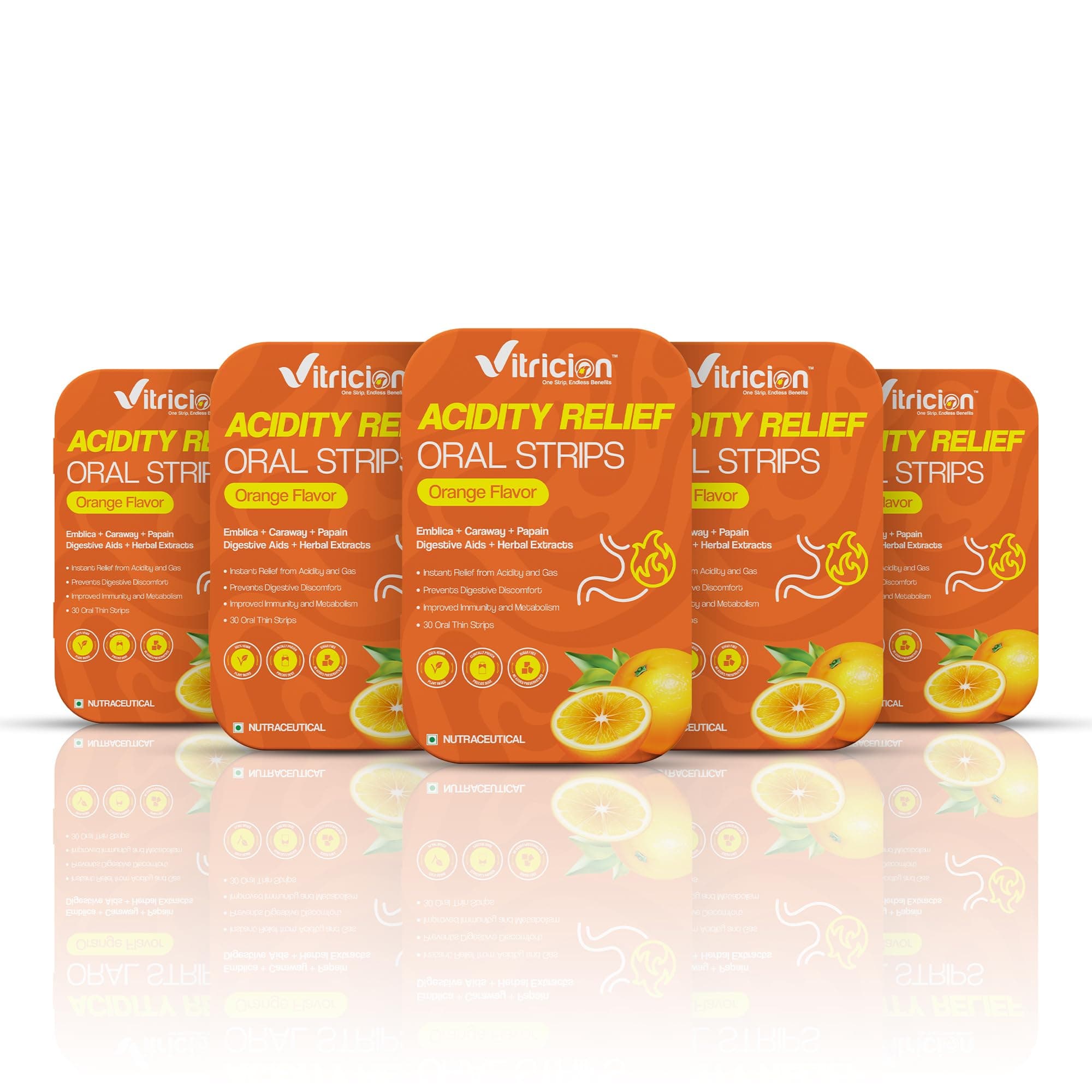 Vitricion Acidity Relief Oral Strips | Natural Antacid with Amla, Caraway, Fennel & Mint | For Heartburn, Indigestion, Bloating & Acid Reflux Support | 150 Fast Dissolving Oral Strips