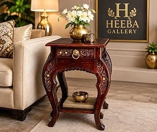 Wooden Stool Natural Wood Antique Look Side Table with Drawer for Living Room Brown 14 x 14 x 21 inch