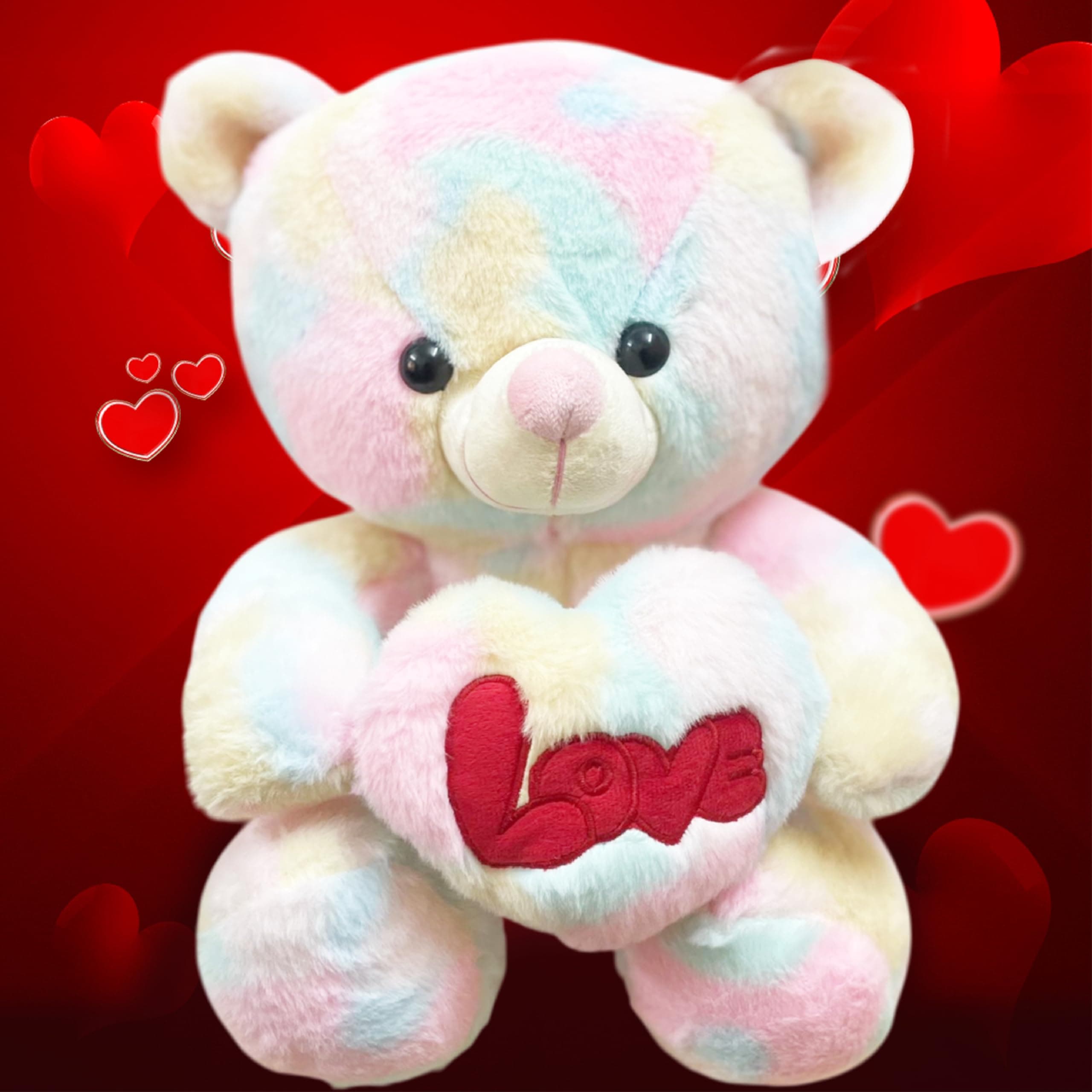 ToyMagic Rainbow Colored Teddy Bear Soft Toys 33 cm with Red Love Heart |Cute, Plush/Soft Toy for Boys, Girls and Kids |Red Heart Stuffed Toys for Girlfriend and Kids Valentine Day Soft Bear Gift