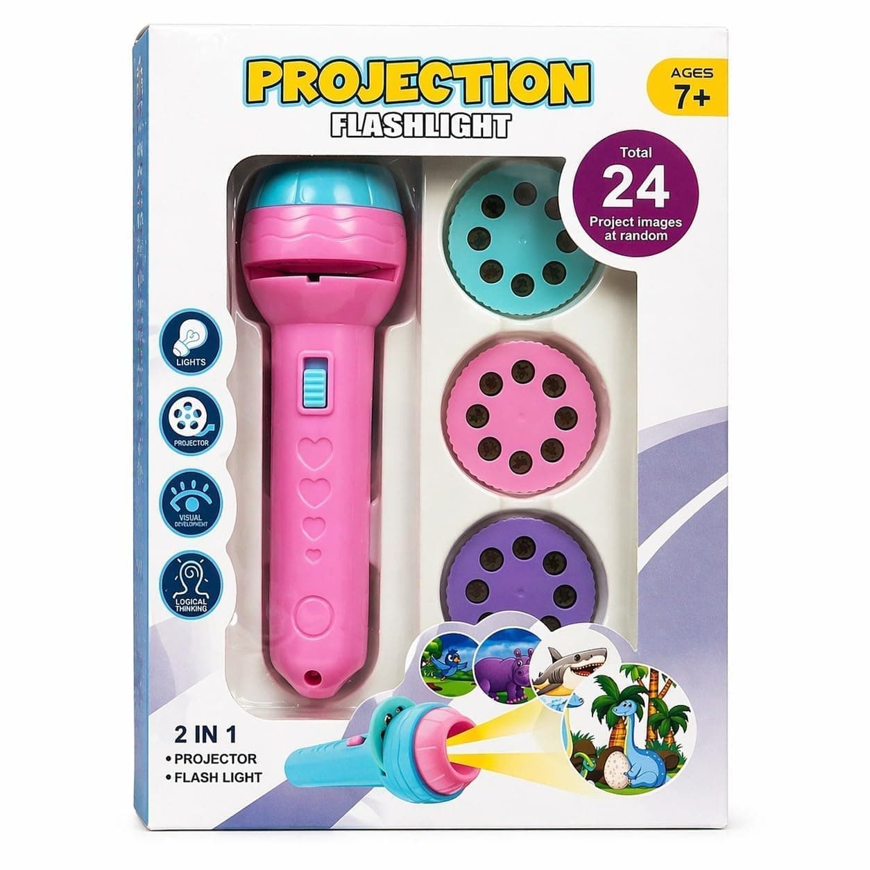 Storio 3 Slide Projector Flashlight Torch with 24 Patterns, Including ABCD Alphabets, Animals, Fruits Slides - Enhances Learning and Play, Perfect Night Light Gift for 7-Year-Old Boys and Girls