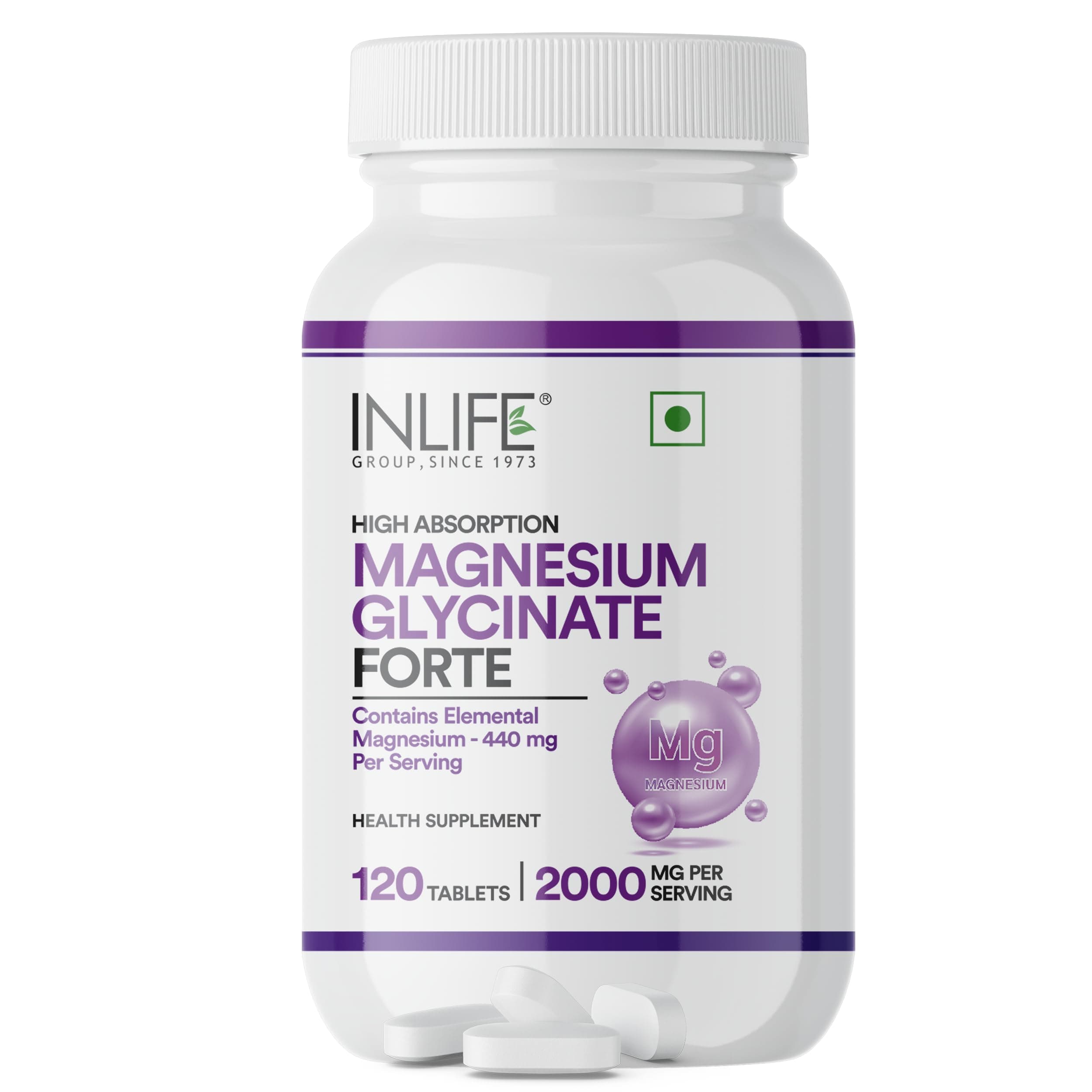 INLIFE Magnesium Glycinate Forte 2000mg, Chelated, 120 Tablets | Chelated Bisglycinate, 440mg Elemental Magnesium, Muscle Recovery Sleep & Nerve Support, Vegetarian