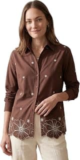 Women’s Cotton Embroidered Shirt Brown | Floral Embroidery Casual Wear Shirt for Women | Soft Cotton Stylish Top 2