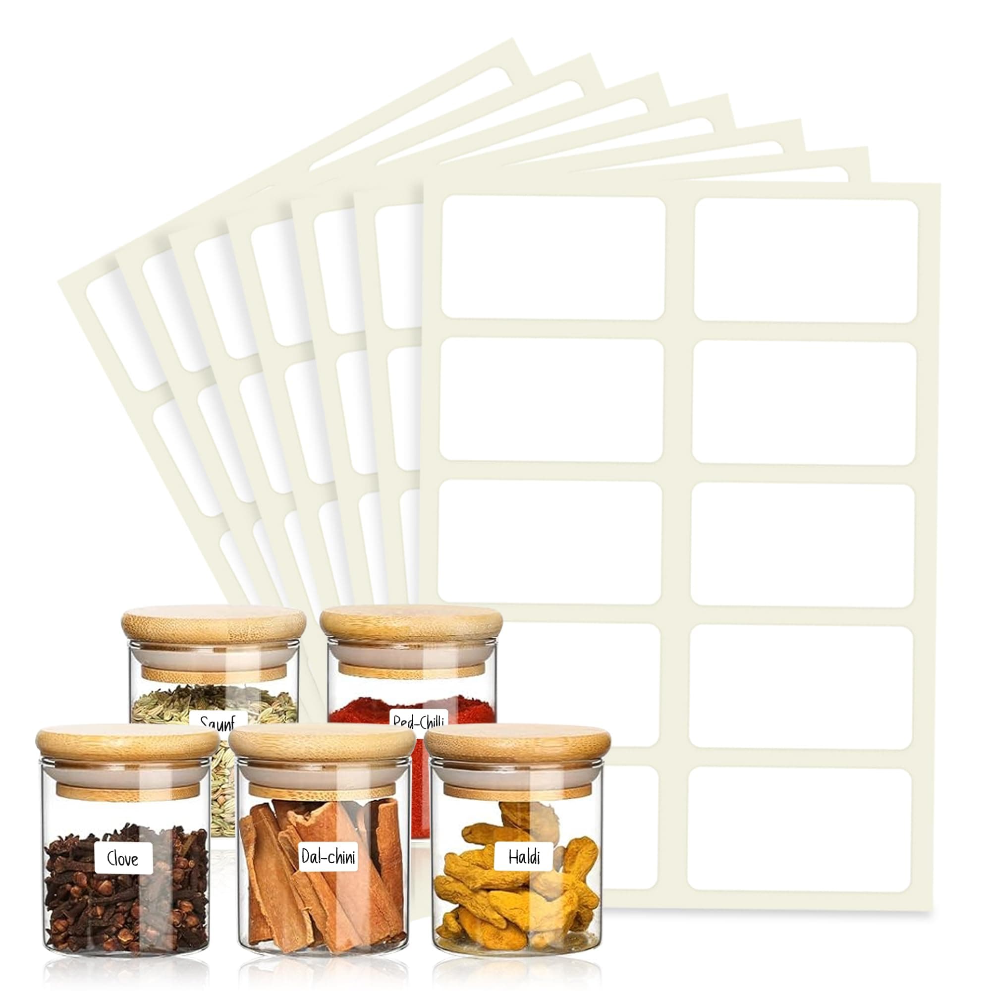 200 Piece Waterproof Vinyl White Pantry Labels Stickers for Mason Jar Glass & Plastic Bottles