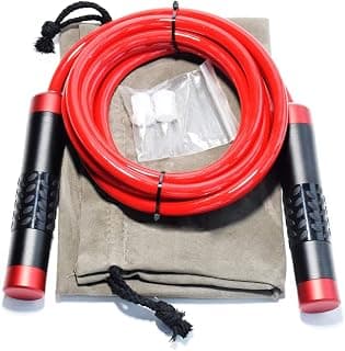 Weighted Jump Rope-Heavy Jump Ropes With Adjustable Extra Thick Cable, Aluminum Silicone Grips Handles, High-Speed Ball Bearings, Premium Skipping Rope For Workouts Crossfit Home Fitness, Black