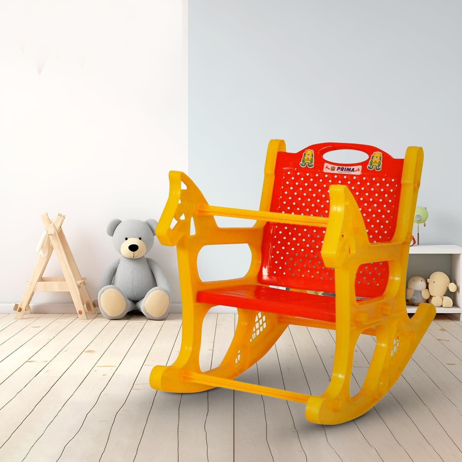 Prima Baby Rocking Plastic Chair For Kids, Toddlers, Rocker And Bouncer With Backrest For 6 Month To 3 Years Age Kids(Red/Yellow)