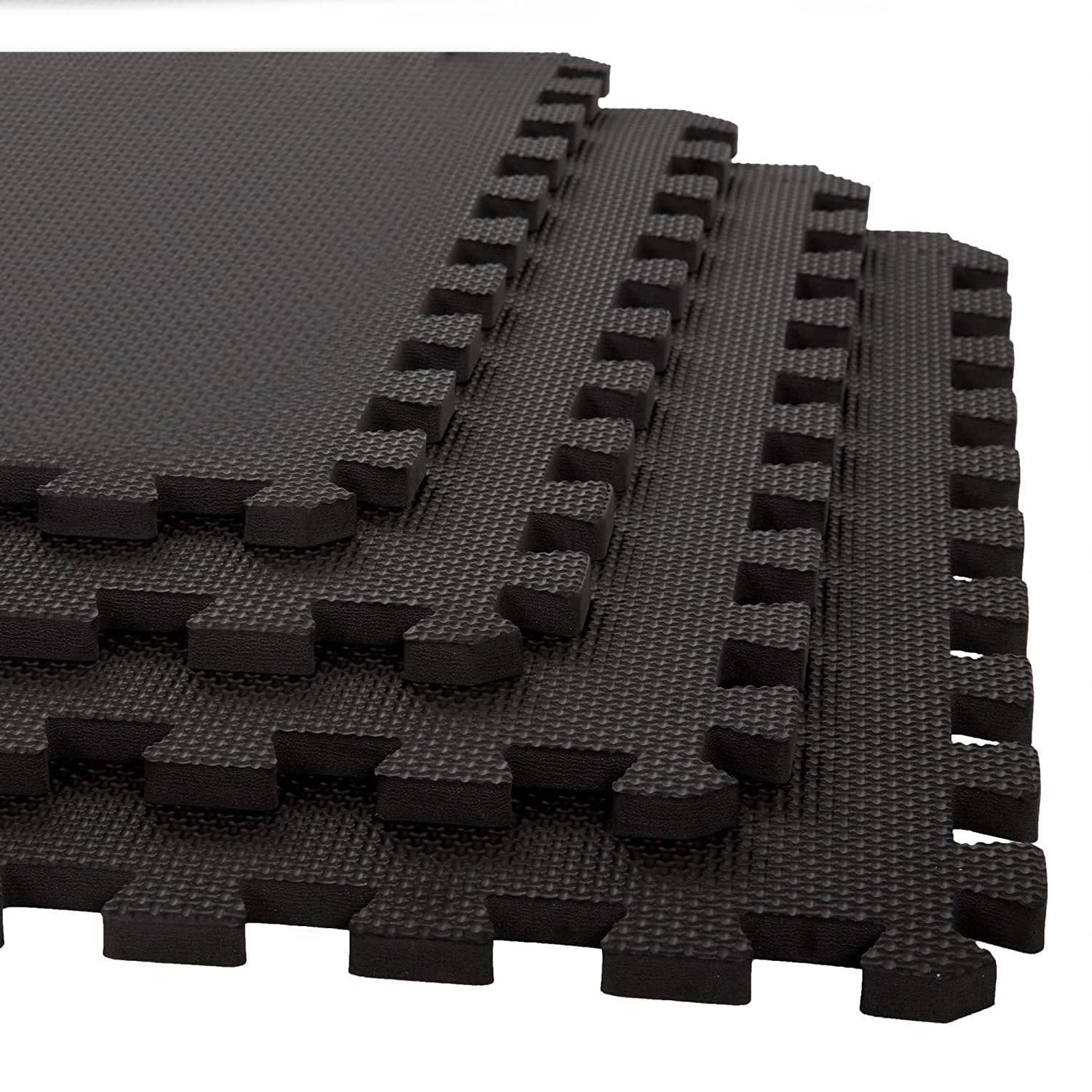 Xtrim Puzzle Exercise Mat (4 Tiles & 8 Borders, 16 Sq.Ft.Area) High-Density EVA Foam Mat, Interlocking Tiles, Shock Proof, Protective Flooring for Gym Equipment, Puzzle Foam Mat Home, Kids Area Black