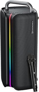 Portronics Nebula X 150W Party Speaker with Wireless Karaoke Mic, 6 Hours Playtime, Bass Boost Technology, TWS Mode, RGB LED Lights, BT V5.3, USB/AUX in, Sturdy Metal Handles, Type C Charging(Black)