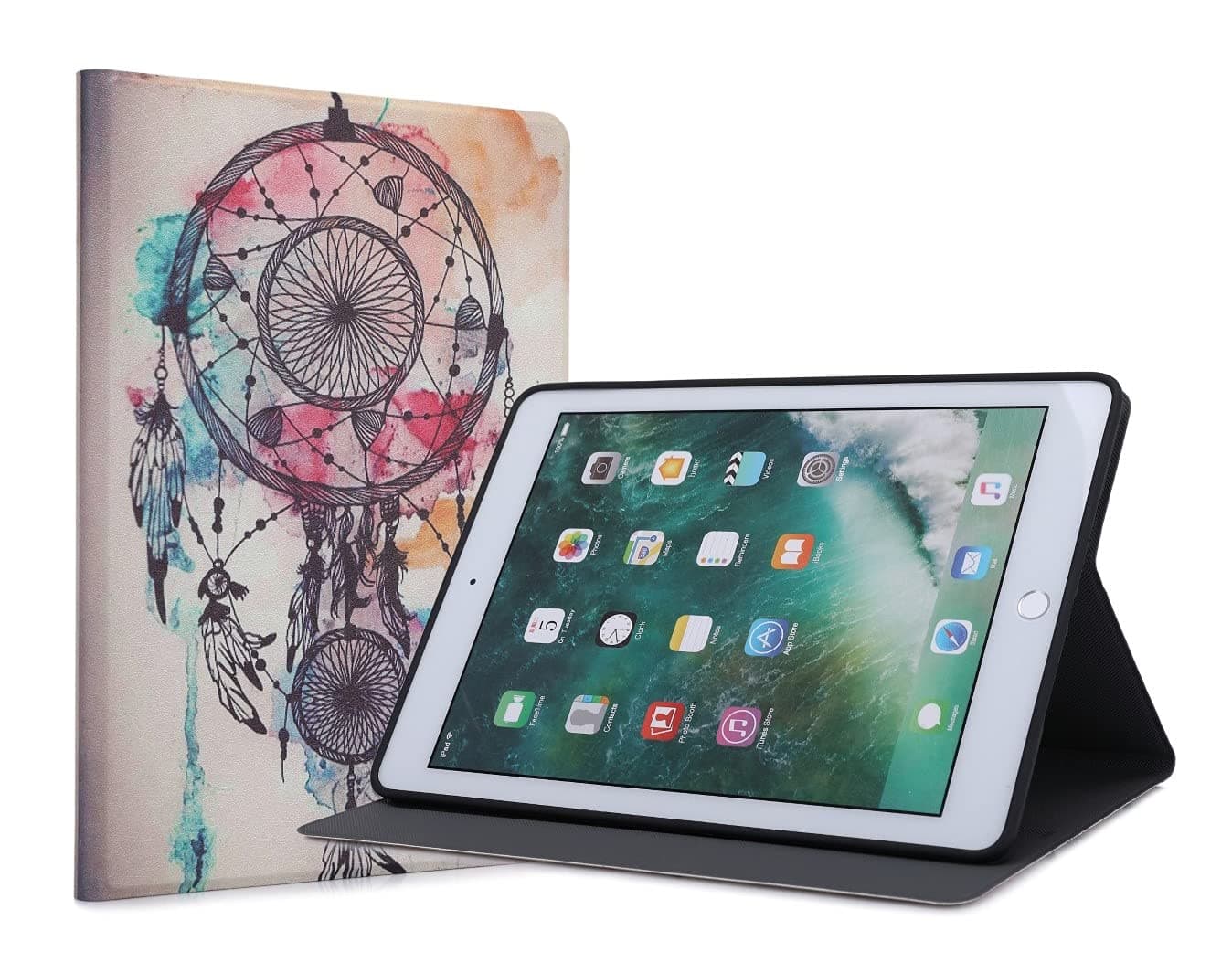 SwooK TPU [Flexible Back] Smart Flip Case Cover for iPad 9.7 inch Case 2018/2017 A1893/A1954 A1822/A1823 iPad Air 2 A1566/A1567 iPad Folio Stand Cover Case (Dream Catcher)