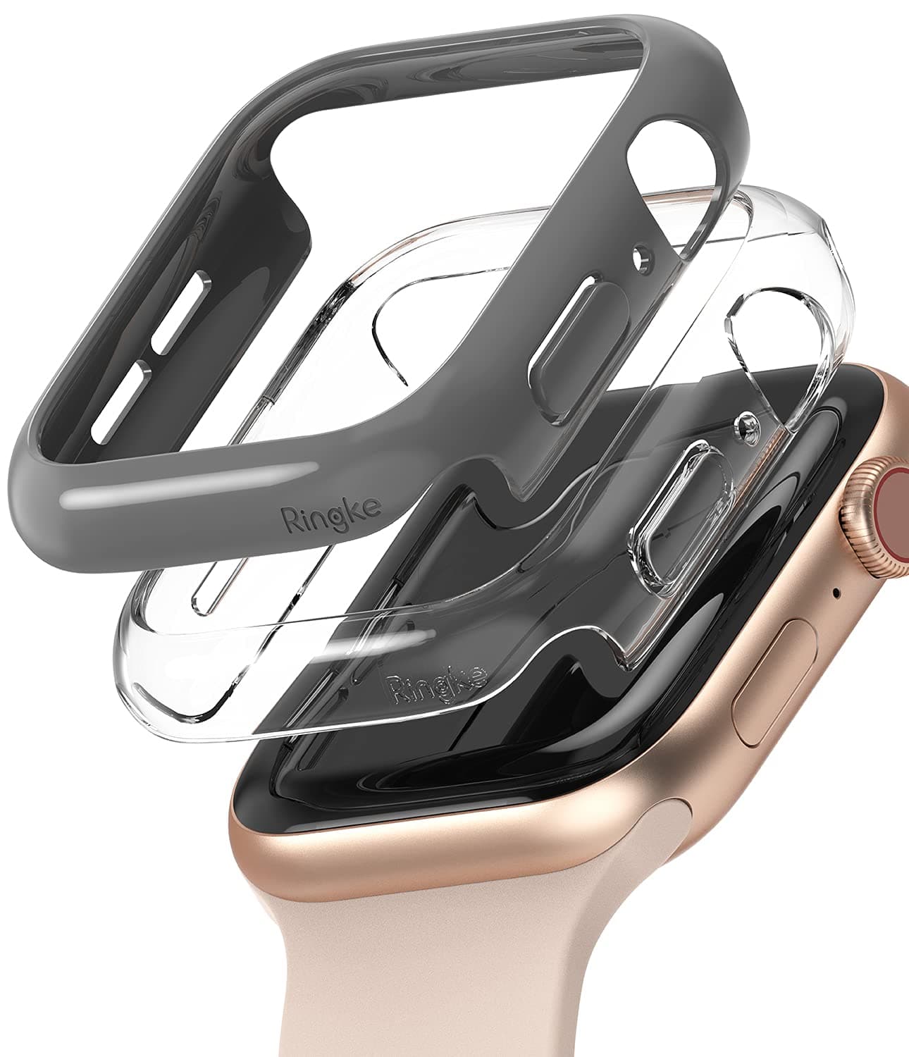 Ringke Slim Case Compatible with Apple Watch Series 6/5 / 4 / SE 44mm (2 Pack) - Clear & Dark Gray