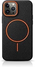 amazon basics Luxury MagSafe Compatible Leather Texture Back Cover for iPhone 14 Pro Max | Raised Camera Protection | Slim Fit Shockproof Case with Metallic Accents (Black)