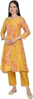 W for Woman Floral Printed Zari Work A-Line Tissue Kurta with Straight Pant
