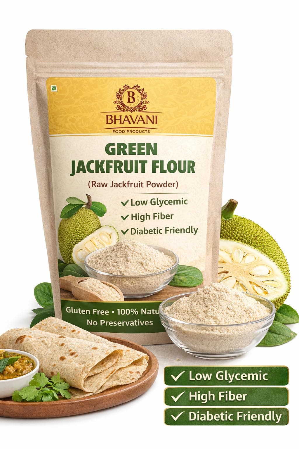 Green Jackfruit Flour 250 g | Raw Jackfruit Powder | Low Glycemic | High Fiber | Gluten Free | Natural Diabetic Friendly Flour | No Preservatives |