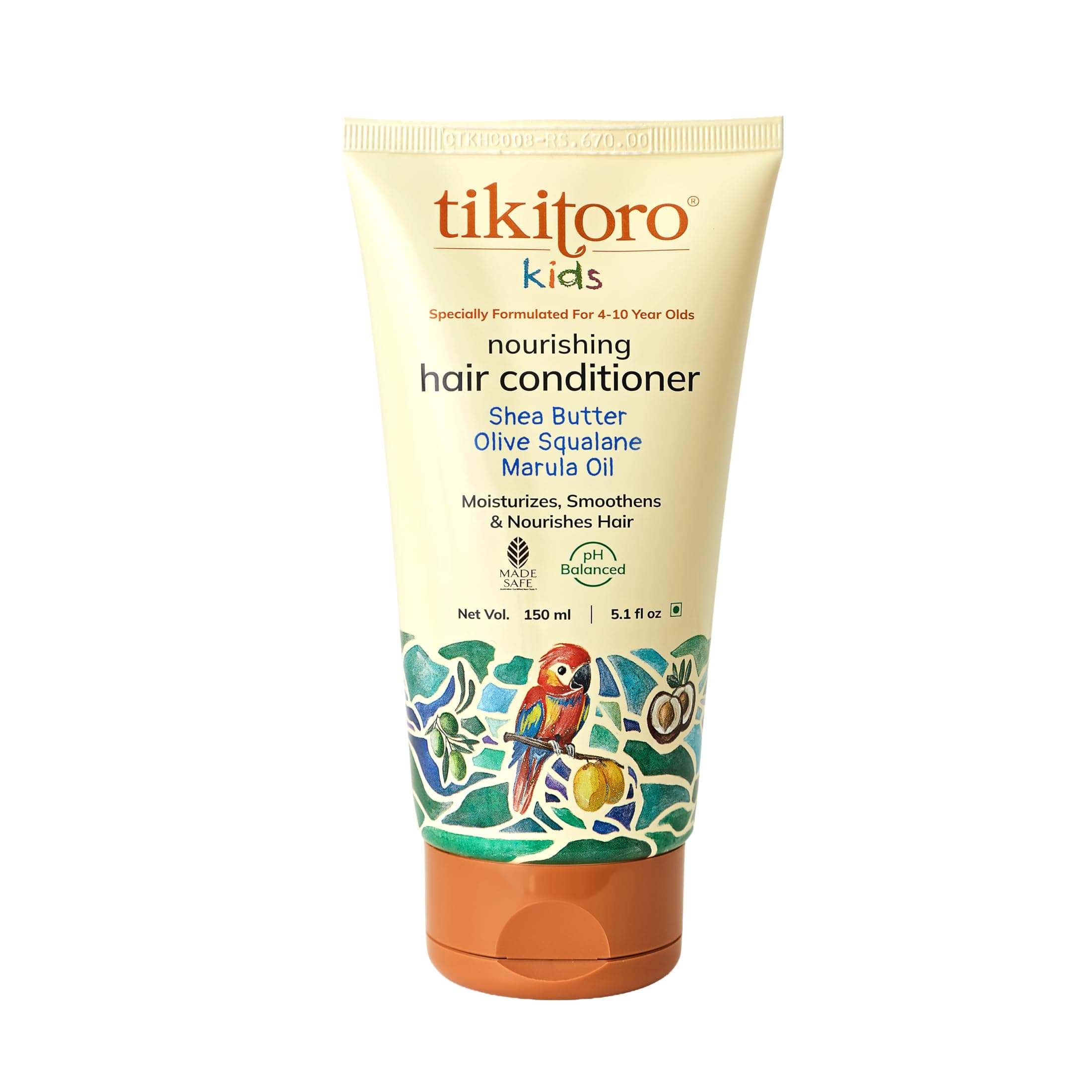Tikitoro Kids Nourishing Hair Conditioner with Shea Butter, Olive Squalane & Marula Oil | Gentle Detangling Conditioner | Smoothens & Hydrates | (Age: 4+) (150 ml × 1)