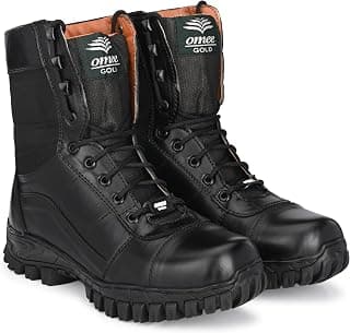 OMEE GOLD Men's Tactical Combat Army Full Leather Boots for Men (Black) Boots for Men (Lal Gitti)