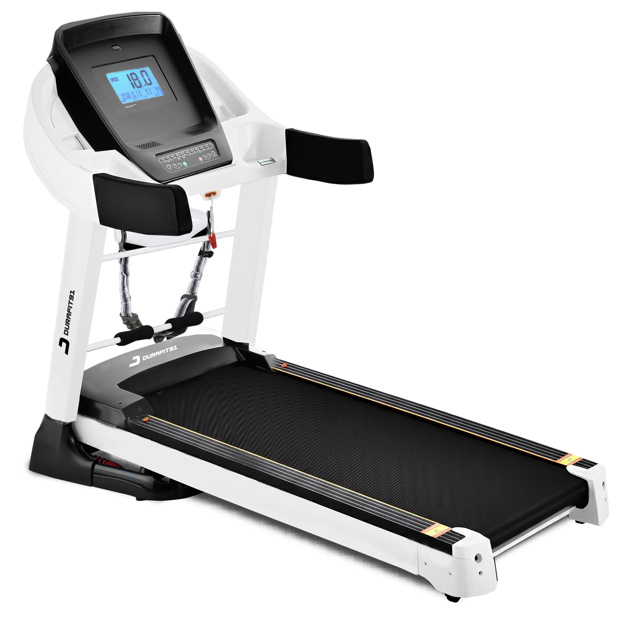 Durafit91™Ranger Multifunction 7HP Peak BLDC Hydraulic Foldable Treadmill| Max Weight 150 Kg| Running Surface : L-1360mm & W-550 |18 Km/H Max Speed| 20-Auto Incline| Bluetooth Music| Wynd app | White