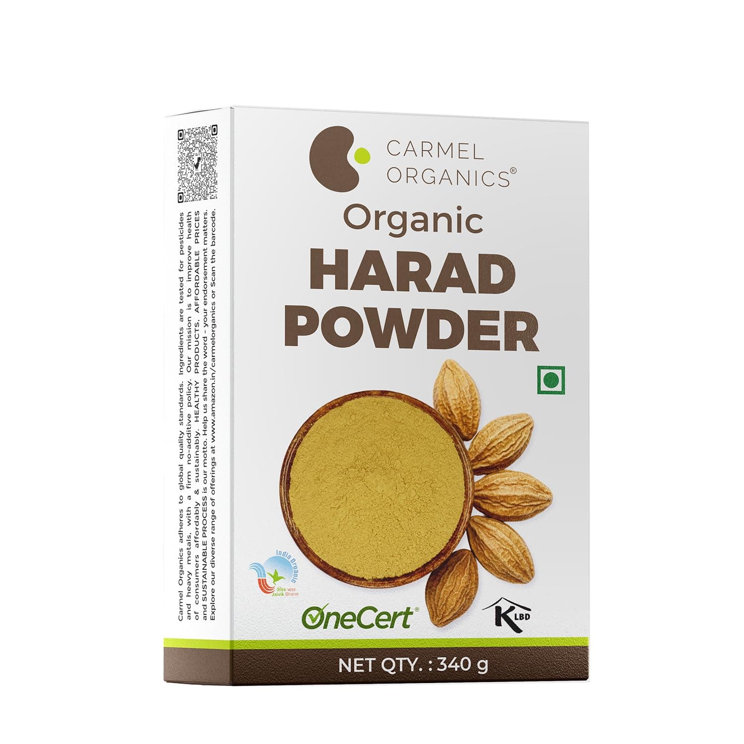 CARMEL ORGANICS Harad/Haritaki Fruit Powder 340 Grams | Jaivik Bharat Certified, Terminalia Chebula, Kadukkai Podi/Karakkaya Pudiyamu, No Added Preservatives
