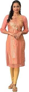Aurelia Women's Rayon Regular Fit Casual Floral Regular Sequined Yoke Striped Kurta