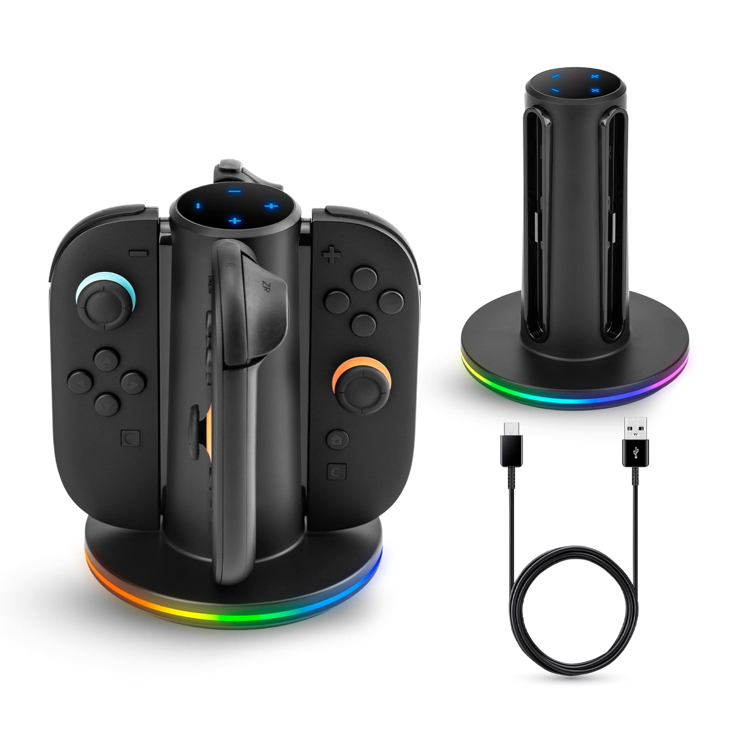 NiTHO Joy-Con Charging Station for Switch 2, 4-Slot Fast Charger with LED Indicators & RGB Base Light, 4 in 1 Charging Dock Compatible with Nintendo Switch 2 Joy Cons, USB Type-C Cord, Black