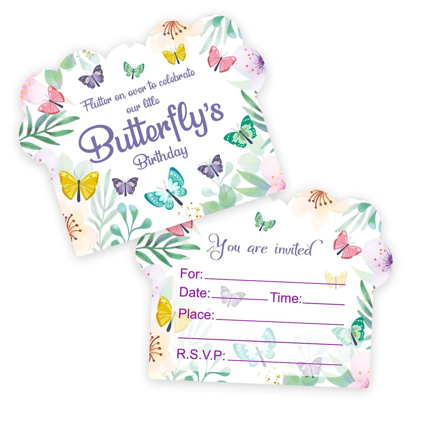 Party Propz Birthday Invitation Cards For Kids - (25 Pcs) Butterfly Theme Invitation Card For Birthday Boy, Girl (Cardstock), Butterfly Invitation Cards For Kids Party Unicorn, Birthday Return Gifts