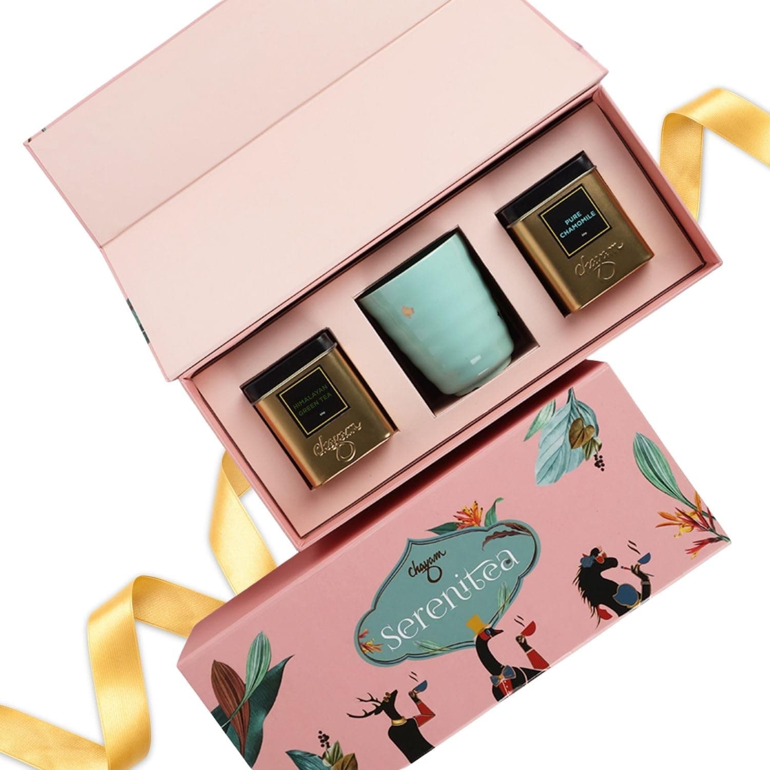 CHAYAM Serenitea Tea Gift Set | Loose Leaf Himalayan Green (50g) & Chamomile (30g) with Gold Embossed Kulhad | Luxury Wellness Gift for Tea Lovers