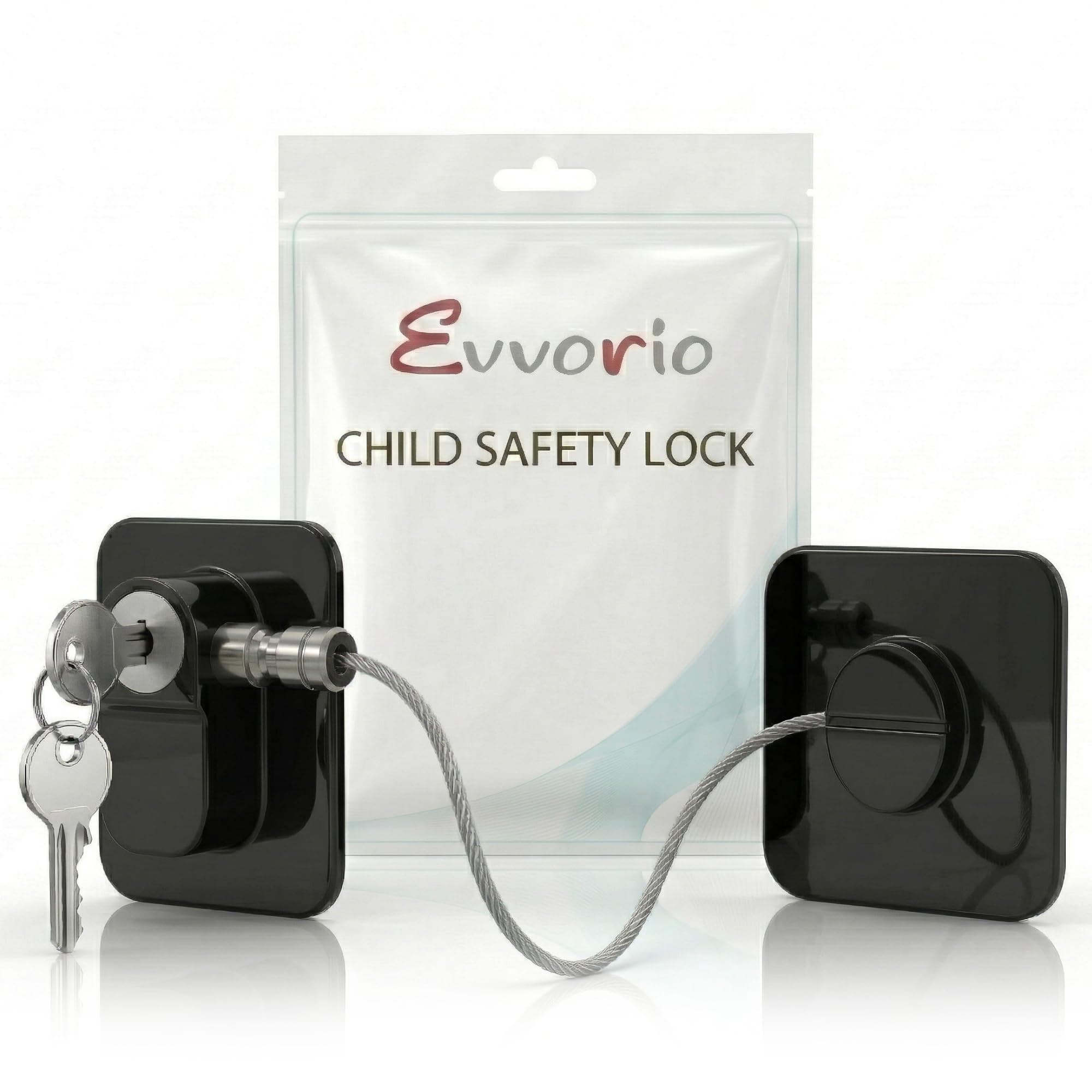 Evvorio Child Safety Device Refrigerator Door Lock with Key and Adhesives, Cabinet Restrictor Cable for Baby and Toddler, Lock for Cupboards, Drawers, Fridge, Wardrobe, Black, Pack of 1