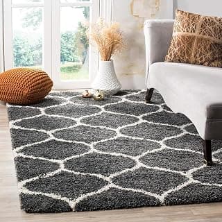 Rectangular Modern Fluffy Fur Rug Anti Slip & Polyester Shaggy Large Carpet for Living Room, Bedroom, Guest Room [4x6 Feet Grey Ivory]