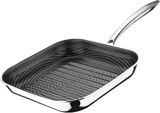BERGNER Hi-Tech TriPly Stainless Steel 24cm Grill Pan, Honeycomb Non-Stick Coating, Healthy Cooking, Less Oil Use, Durable Handle with Excellent Grip - Induction and Gas Stove Ready