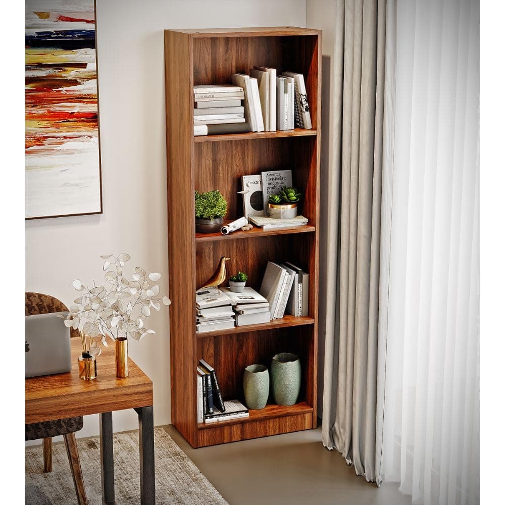 Wakefit Book Shelf for Home | 1 Year Warranty | Book Shelf for Home Library Wall, Book Stand, Engineered Wood, 4 Shelves - Hardy (Brown)