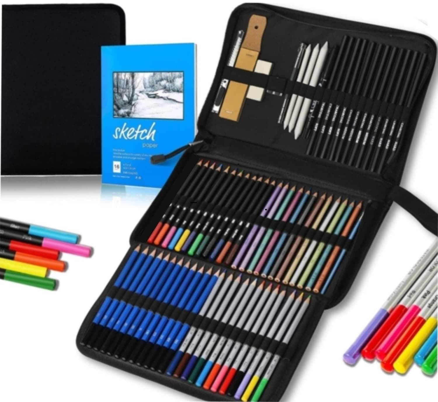 Corslet 73 Pack Pencil Colors | Drawing Kit For Artist | Sketch Kit with Colored Graphite Charcoal Watercolor & Metallic Colour Pencils, Sketch Book & Art Supplies for Artist