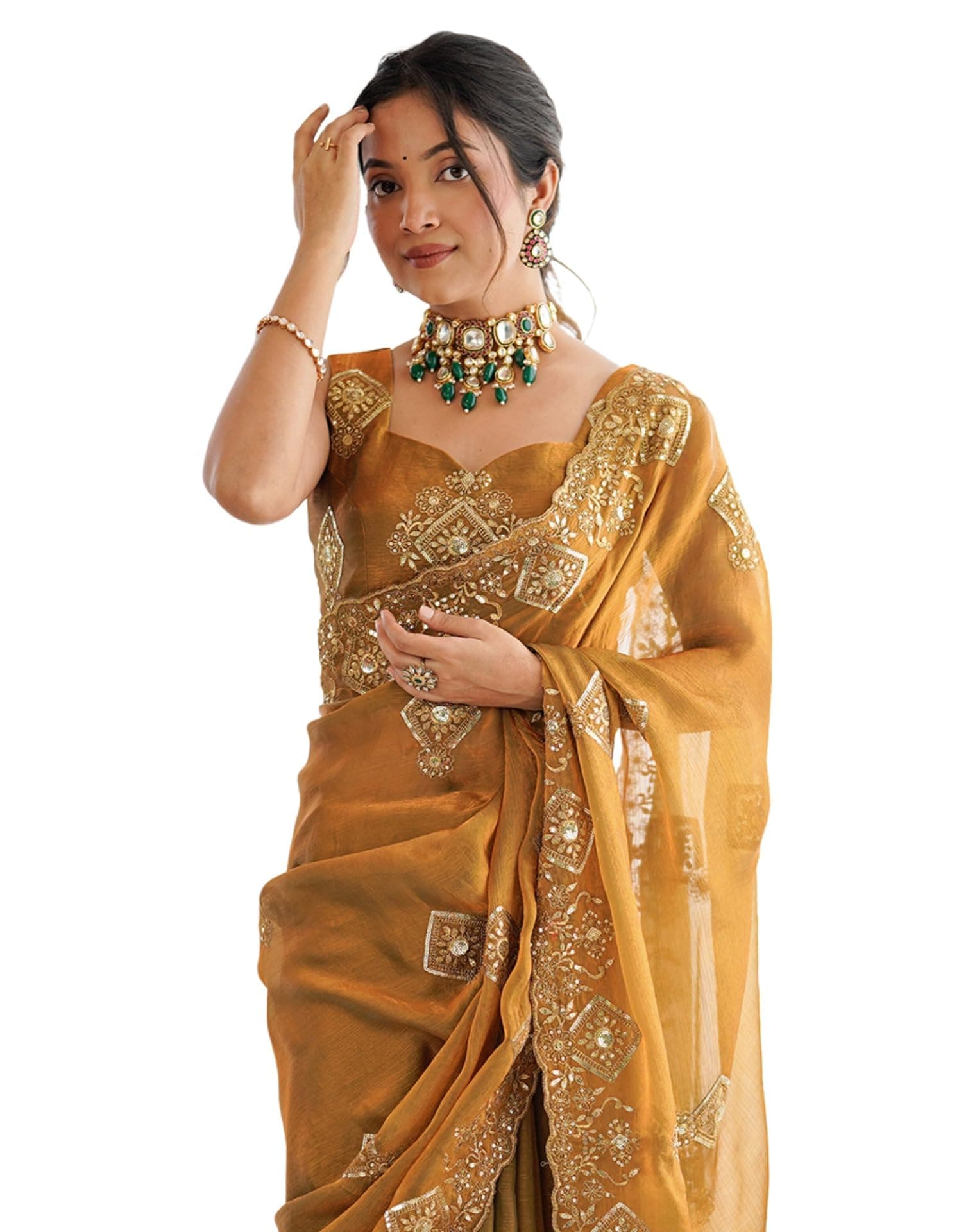 SIRIL Women's Sequence Embroidery Chiffon Saree With Unstitched Blouse Pieces