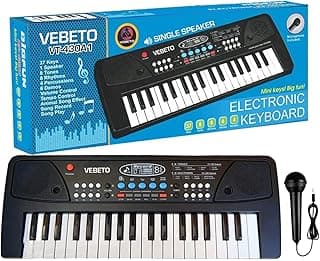 VEBETO Kids Piano Keyboard with Mic (1 Year Warranty) 37 Keys 8 Rhythms 8 Tones 6 Demos Portable Electronic Keyboard Toy Beginners Educational Songs Recording Musical Toys 2 3 4 5 Years Boys Girls