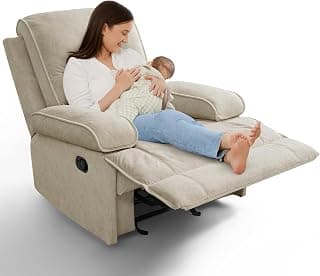 YuuYee Large Manual Rocking Recliner Chairs for Adults, Oversized Rocker Nursery Chair for Living room with EXTRA LARGE Footrest, Overstuffed Arm Back, Single Sofa Seat (Swaying Back and Forth)Flaxen