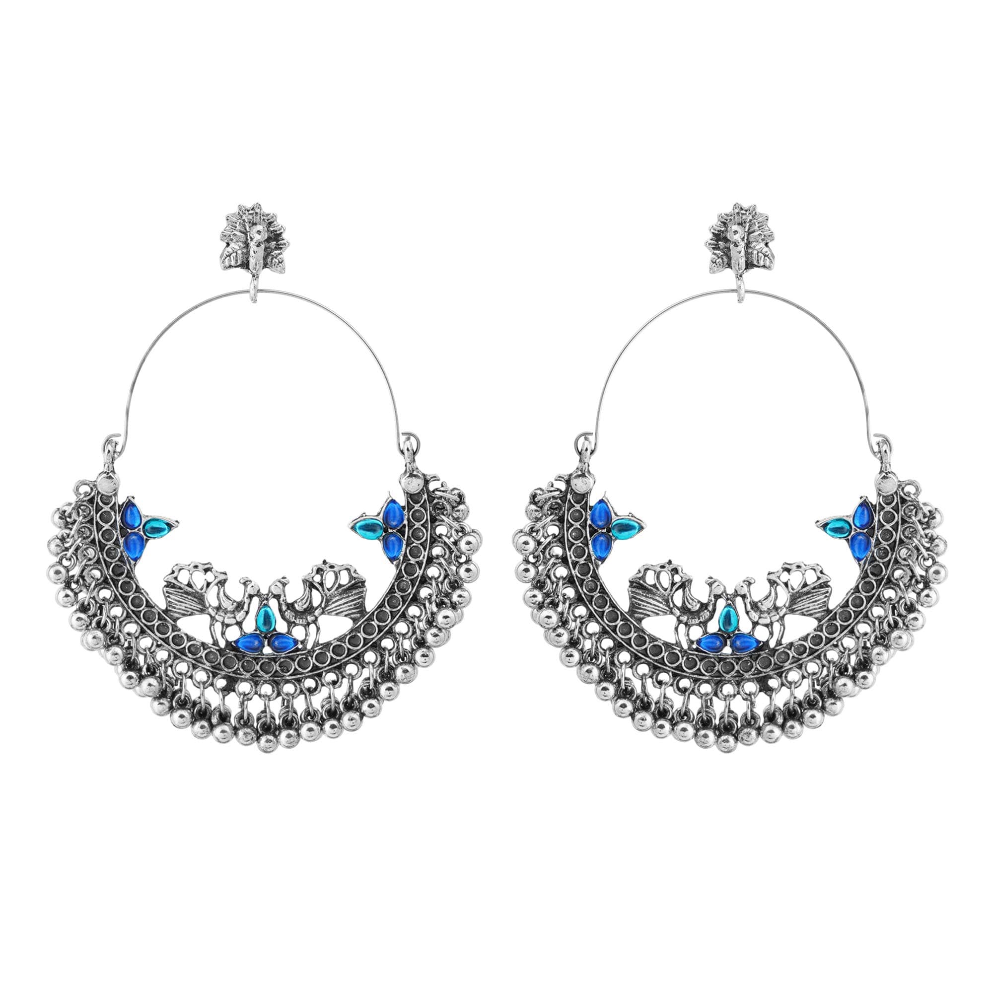 Shreyadzines Oxidized Chandbali Jhumka Jhumki Peacock Ethnic Statement Hoop Earrings Jewellery for Girls and Women