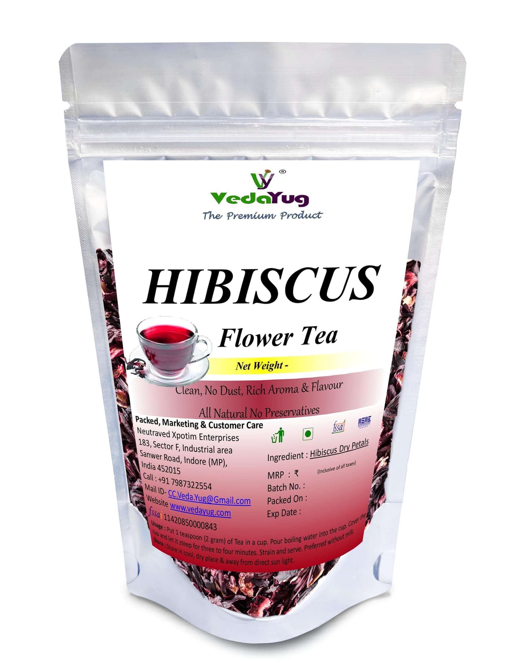 VY VedaYug Hibiscus Flower Herbal Tea | Caffeine Free | Used Iced Cocktails, Mocktail - 100g