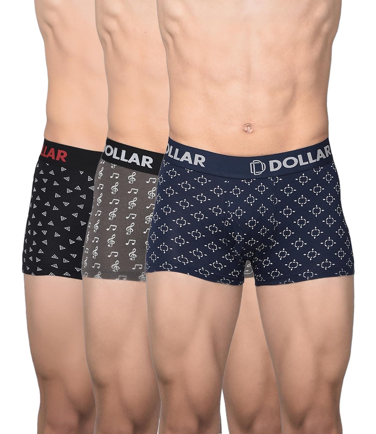 Dollar Bigboss Men's Assorted Pack of 3 Cotton Trunk (Colour & Print May Vary)