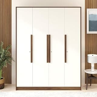 BLUEWUD Maltein 4 Door Wardrobe/Clothes Storage Rack Organizer Almirah Cupboard Cabinet with Lock, Shelves and Cloth Hanger for Bedroom Home Furniture (Brown Maple & White, 140.8 X 40 X 180 CM)