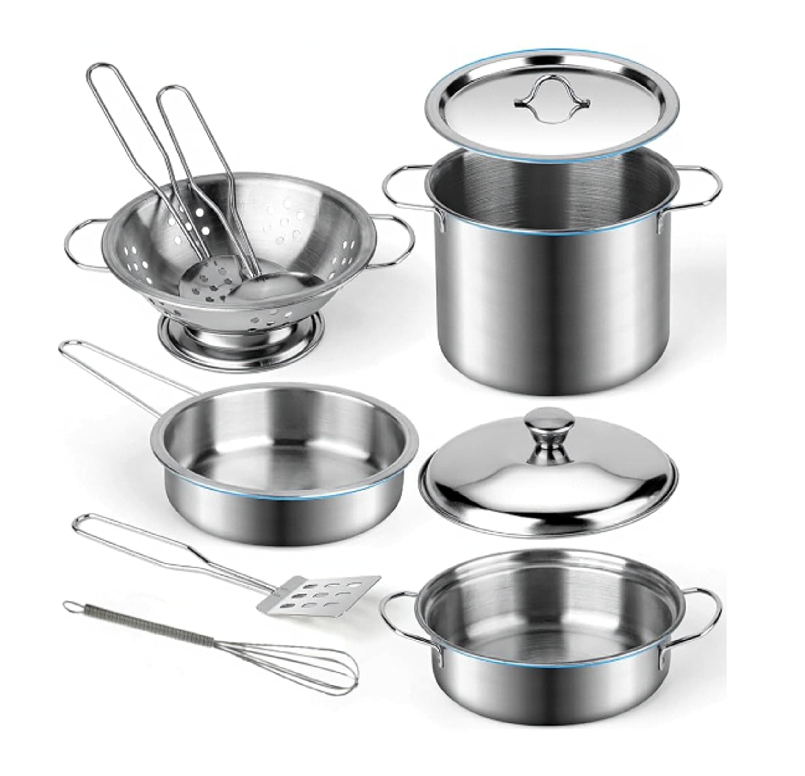 Plateau Stores 10 Pcs Premium Big Size Miniature Kitchen Set for Kids Girls,Boys,Real Cooking Kit,Stainless Steel Set,Aesthetic Gift for Girls,No Sharp Edges,Above 3 Years -in a Zipper Pouch.