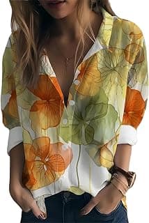 Gufrina Women's Floral Printed Button Down Western Shirt with Collar Neck and Rolled-Up Long Sleeves in Relaxed Fit