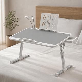 StarAndDaisy Kids Study Table Foldable/Multipurpose Baby/Kids Bed Table for Laptop and Study/Laptop Table with Adjustable Height & Angle with USB Port, LED and Mini Cooling Fan -Grey