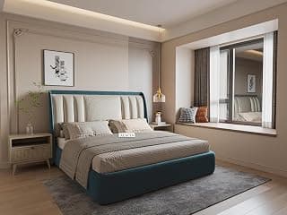 Modern Upholstered King Size Bed with Box Storage for Bedroom | Wooden Double Bed with Storage | Platform Cot with Upholstery Premium Fabric | 6.5 x 6 Ft, Sheesham Wood (Teal Blue)