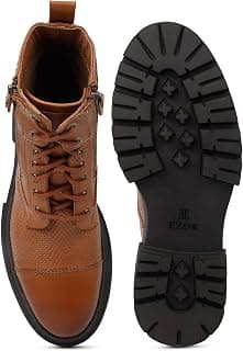 Ezok Men's Leather Lace-Up Boots | Stylish Ankle-Length Casual Shoes | Comfortable & Durable