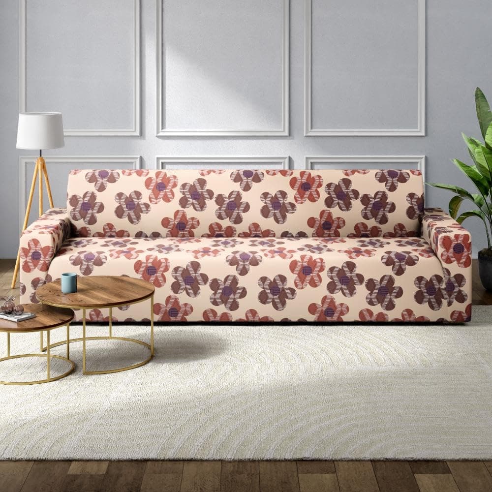 Wakefit Printed 3 Seater Sofa Cover | Elastic Stretchable Sofa Slip Cover | Triple Seater Sofa Protector | Floro,Multicolour