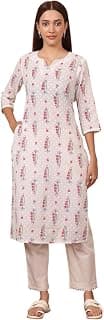 W for Woman W for Woman White Floral & Leaf Printed Textured Pure Cotton Straight Kurta (Size: 3XL)-24AUW12019-124748