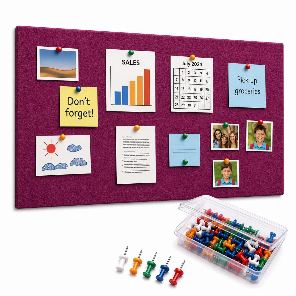 MMT Acoustix PinFelt 4x2 ft Felt Bulletin Board Self Adhesive, 50 Pins Acoustic Notice Board for Wall, 9mm Thick Pin Board for Office, Home & Kids Room (Berry, 120x60 cm)