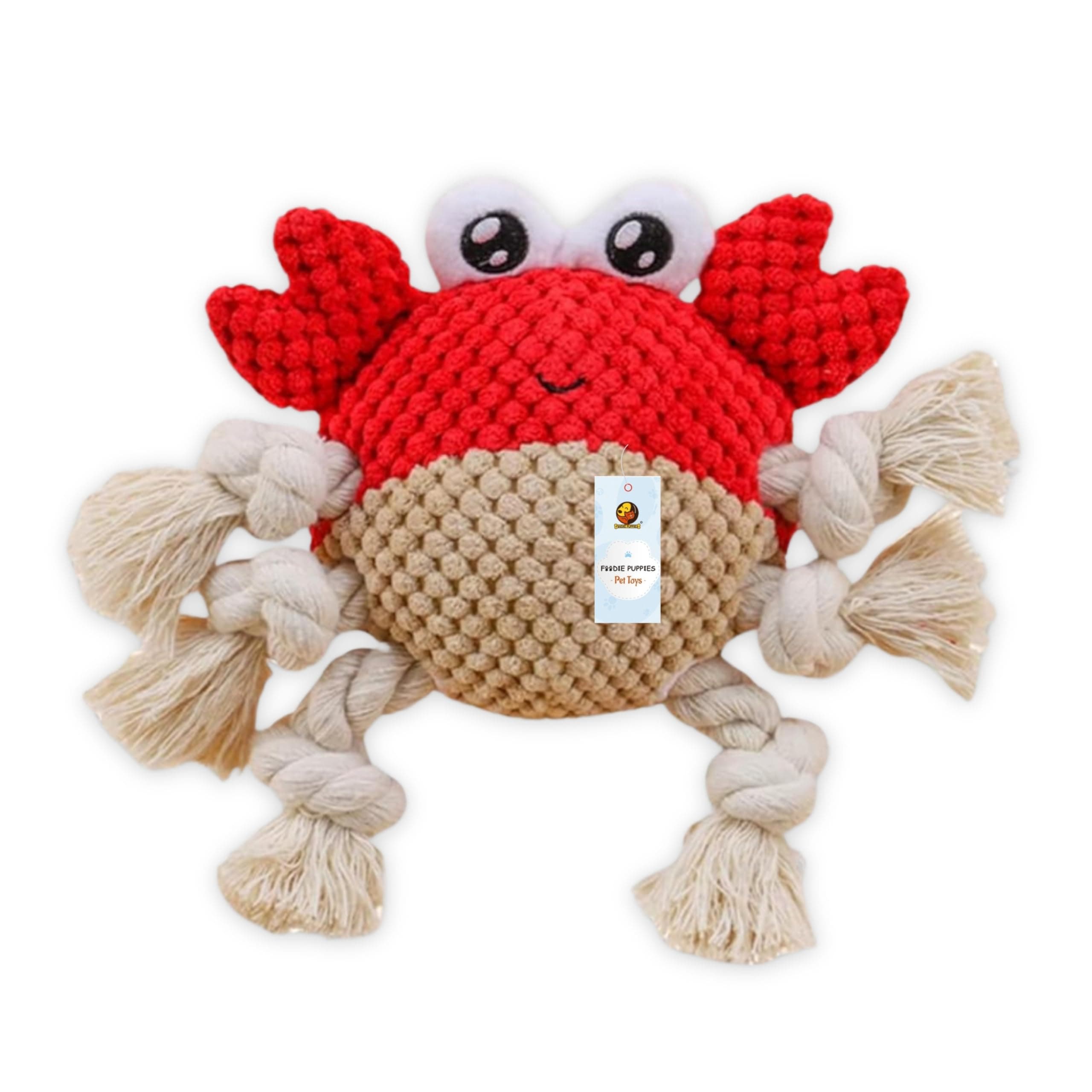 Foodie Puppies Dog Squeaky Plush Rope Toy - (Crustacean Plush Toy) | Non-Toxic, Stuffed, Teething, Chewing, Playful, Crinkle, Cuddly & Intelligence Toys for Small Dogs and Puppies (Size: 14cm)